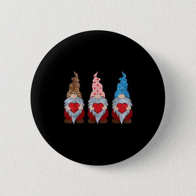 Three Gnomes Holding Heart Funny Valentines Day Co 2 Inch Round Button (Front)