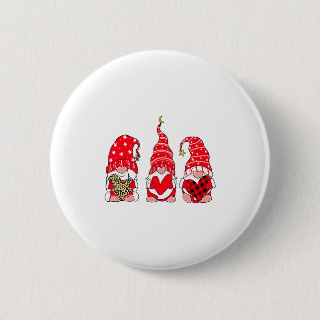 Three Gnomes Holding Heart Leopard Happy Valentine 2 Inch Round Button (Front)
