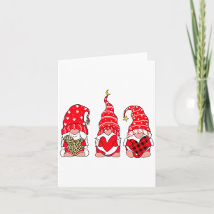 Three Gnomes Holding Heart Leopard Happy Valentine Card