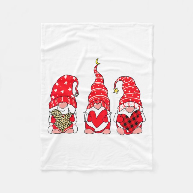 Three Gnomes Holding Heart Leopard Happy Valentine Fleece Blanket (Front)
