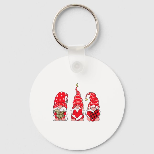 Three Gnomes Holding Heart Leopard Happy Valentine Keychain (Front)