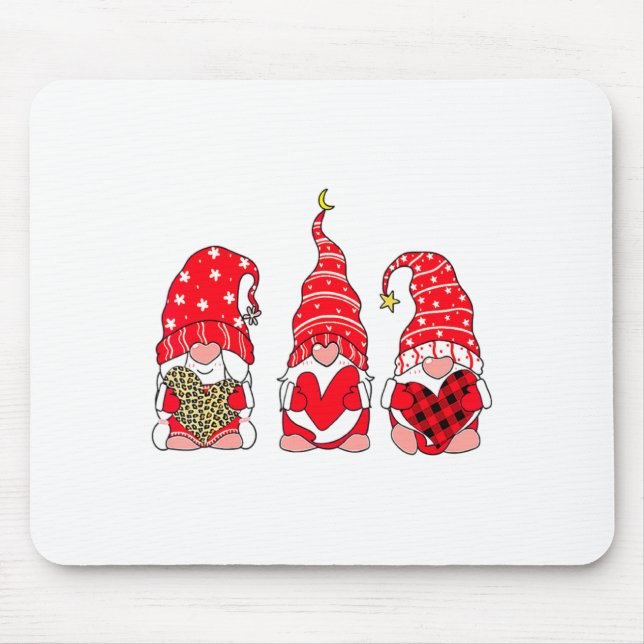 Three Gnomes Holding Heart Leopard Happy Valentine Mouse Pad (Front)