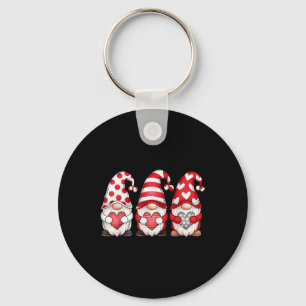 Three Gnomes Holding Heart Valentines Day Women Gi Keychain