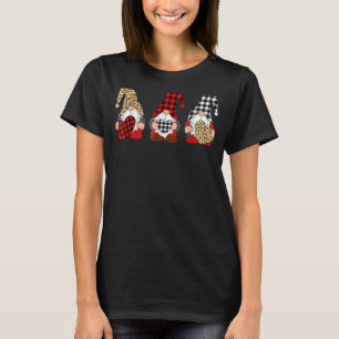 Three Gnomes Holding Hearts Valentines Day Leopard T-Shirt