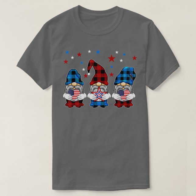 Three Gnomes Holding Leopard Heart Flag 4th Of Jul T-Shirt (Design Front)