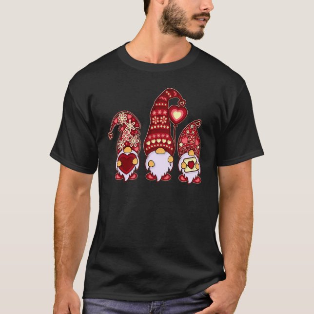 Three Gnomes Holding Leopard Heart & Plaid Valenti T-Shirt (Front)