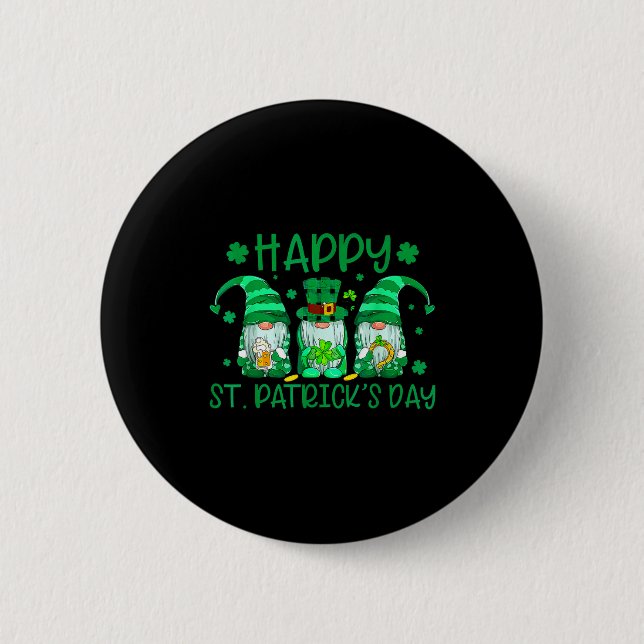 Three gnomes holding shamrock leopard plaid st 2 inch round button (Front)