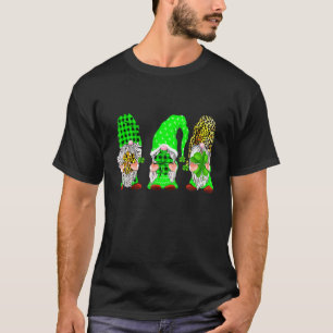 Three Gnomes Holding Shamrock Leopard Plaid St Pat T-Shirt