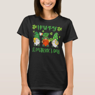 Three Gnomes Holding Shamrock Leopard Plaid St Pat T-Shirt