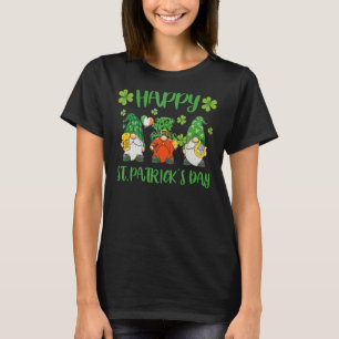 Three Gnomes Holding Shamrock Leopard Plaid St Pat T-Shirt