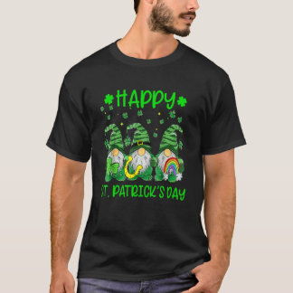 Three Gnomes Holding Shamrock Leopard Plaid St Pat T-Shirt