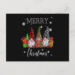 Three Gnomes In Buffalo Plaid Merry Christmas Gnom Postcard