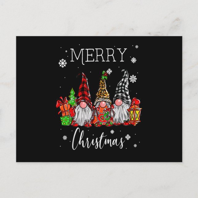 Three Gnomes In Buffalo Plaid Merry Christmas Gnom Postcard (Front)