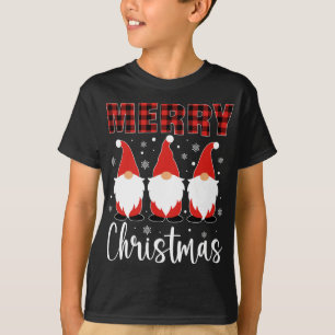 Three Gnomes In Buffalo Plaid Merry Christmas Gnom T-Shirt