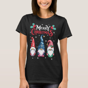 Three Gnomes In Buffalo Plaid Merry Christmas Gnom T-Shirt