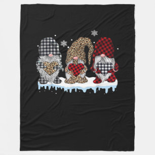 Three Gnomes In Leopard Buffalo Plaid Christmas Fleece Blanket