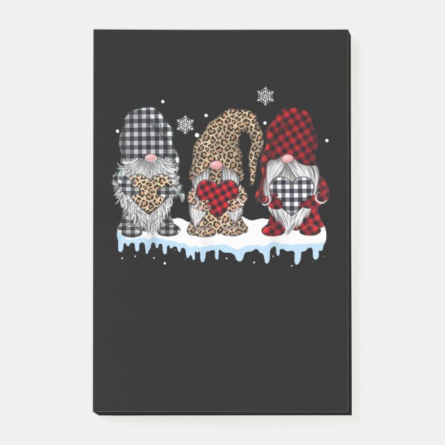 Three Gnomes In Leopard Buffalo Plaid Christmas Post-it Notes (Front)