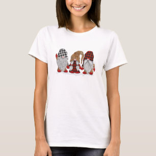 Three Gnomes In Leopard Printed Buffalo Plaid T-Shirt