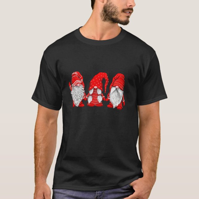 Three gnomes in red costume Christmas Hanging With T-Shirt (Front)