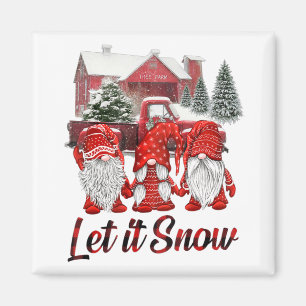Three Gnomes In Red Let It Snow Gnome Christmas Magnet