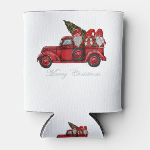 Three Gnomes in Red Truck With Merry Christmas Tre Can Cooler