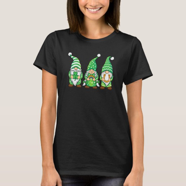 Three Gnomes Lucky Shamrock St Patrick's Day Gnome T-Shirt (Front)