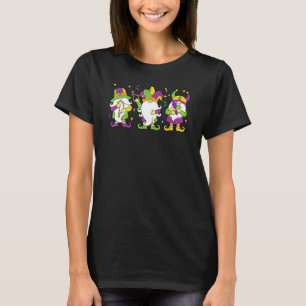 Three Gnomes Mardi Gras Beads Jester Mask Carnival T-Shirt