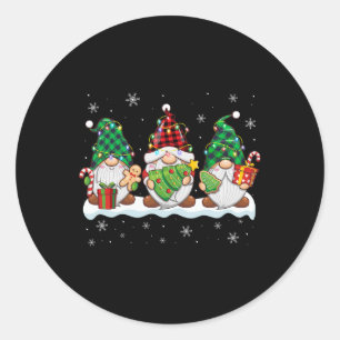 Three Gnomes Men Women Buffalo Plaid Red Christmas Classic Round Sticker