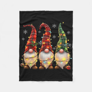 Three Gnomes Men Women Buffalo Plaid Red Christmas Fleece Blanket