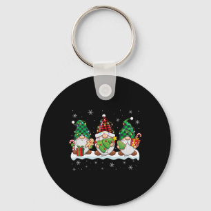 Three Gnomes Men Women Buffalo Plaid Red Christmas Keychain
