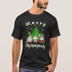 Three Gnomes Merry Christmas Light Tree Gnome Fami T-Shirt