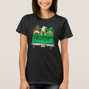 Three Gnomes On Truck Shamrock Leopard Plaid St Pa T-Shirt