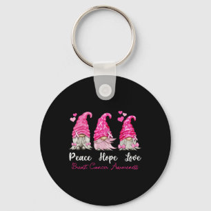 Three Gnomes Peace Hope Love Breast Cancer Awarene Keychain