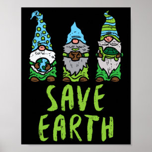 Three Gnomes Plant Turtle Save Earth Gardening Gar Poster