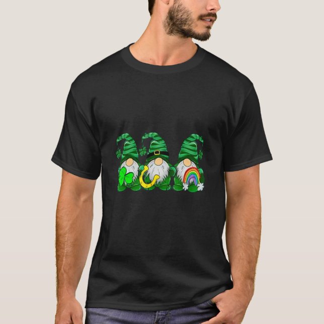 Three Gnomes Shamrock Leopard Plaid Saint Patrick  T-Shirt (Front)