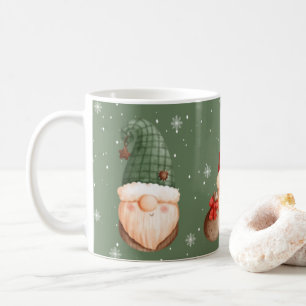 Three Gnomes Snowflake Red Green Christmas Gift Coffee Mug