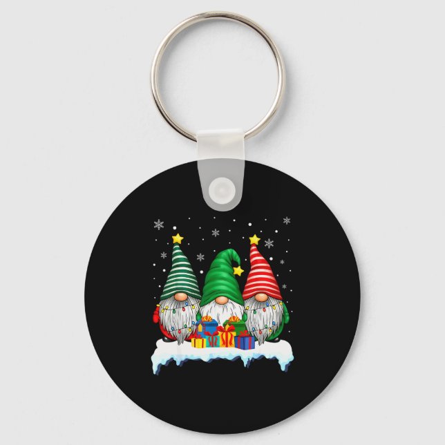 Three Gnomes Tree Lights Men Women Matching Xmas H Keychain (Front)