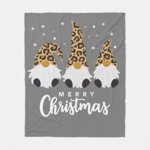Three Gnomes With Leopard Plaid Gnome Christmas Fleece Blanket