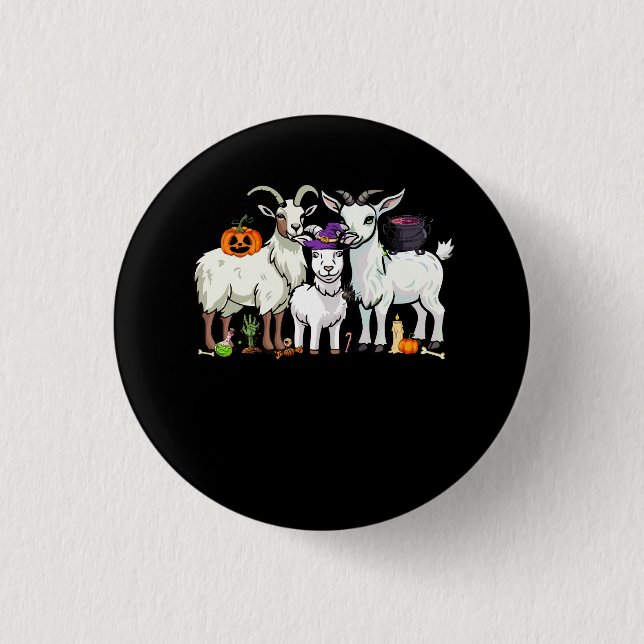 Three Goats Funny Witch Scary Mummy Halloween Zomb 1 Inch Round Button (Front)