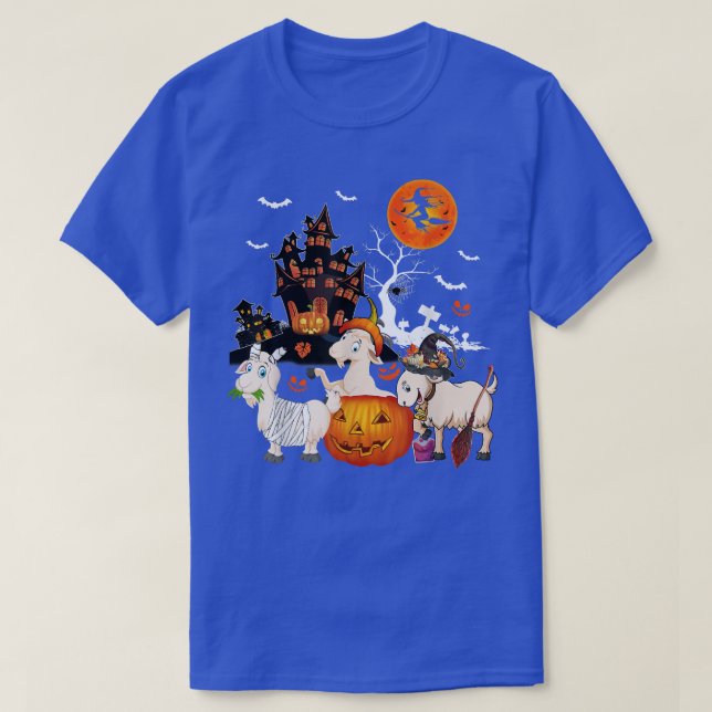 Three Goats Halloween Mummy Scary Witch With Pumpk T-Shirt (Design Front)