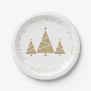 Three Gold Christmas Trees with Christmas greeting Paper Plate