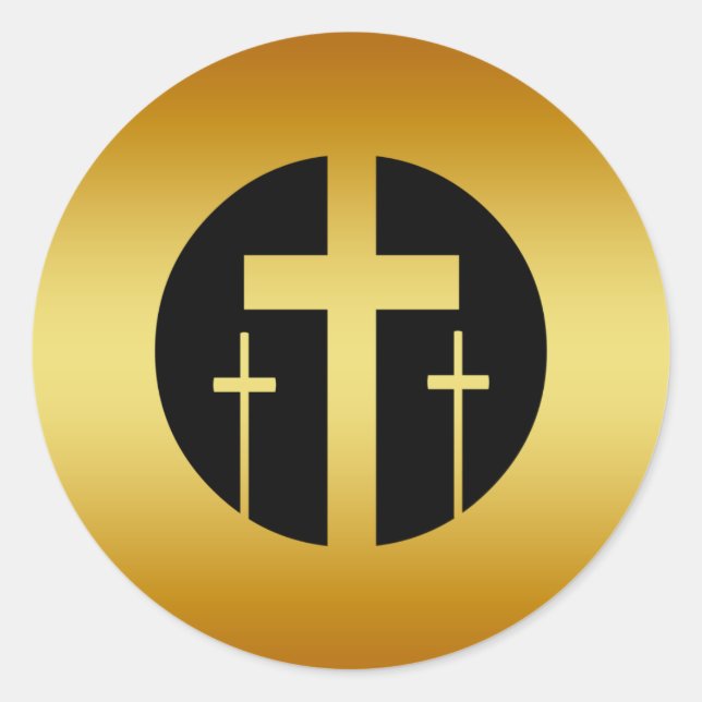 THREE GOLD CROSSES CLASSIC ROUND STICKER (Front)