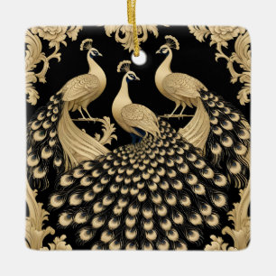 Three golden peacocks ceramic ornament