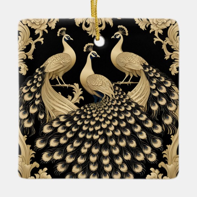 Three golden peacocks ceramic ornament (Front)