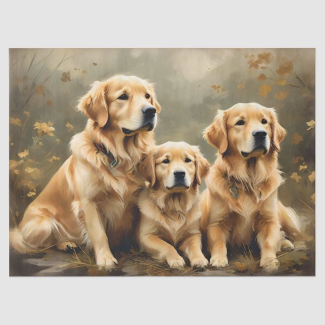 Three Golden Retriever Dogs Portrait Tissue Paper (Front)