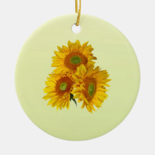 Three Golden Sunflowers Ceramic Ornament