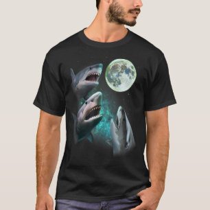 Three Great White Sharks Howl at Moon 3 Wolfs Funn T-Shirt