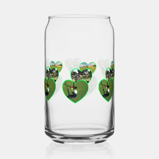 Three Green Golf Hearts Design, Can Glass (Front)
