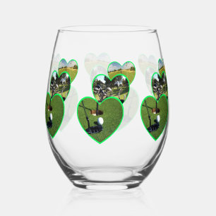 Three Green Golf Hearts Design, Stemless Wine Glass