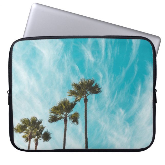 Three green leaf trees below cirus clouds laptop sleeve (Front)